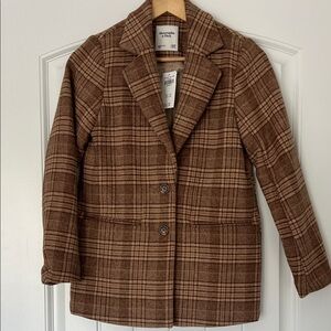 Abercrombie & Fitch Women's Tan Checkered Blazer